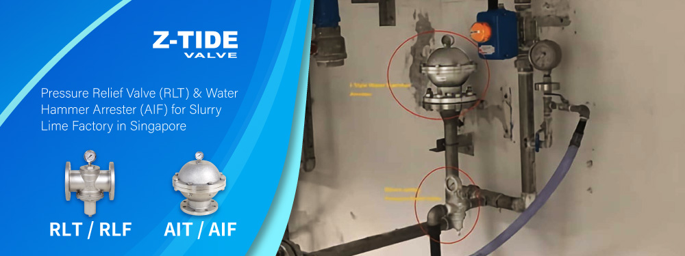 Z-Tide Direct Acting Pressure Relief Valve and Water Hammer Arrester for Slurry Lime factory in Singapore